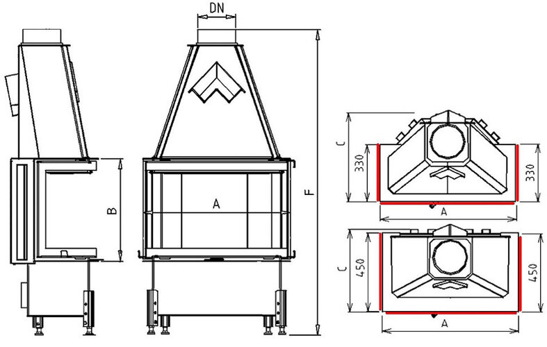 Kobok Chopok LD2 670/510 2R90-S/330, 10 kW trojstranné dvierka -sklo-otváranie do strany