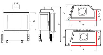 Kobok Kazeta R90/S330 -LD, LD2 L/P 670/510, 6,5kW rohové dvierka- otváranie do strany.