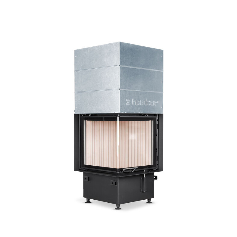 HOXTER KV ECKA 51/51/51, horevýsuvné dvierka, oceľový výmenník 90°, čierne, dvojité presklenie