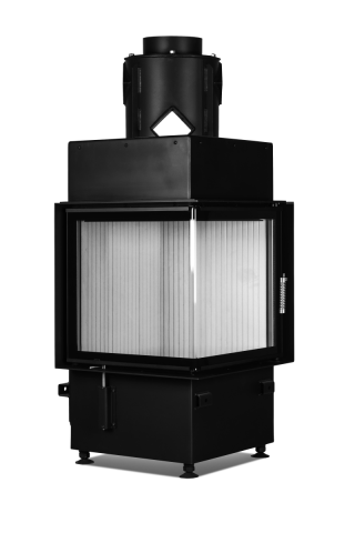 HOXTER KV ECKA 51/51/51, otváracie dvierka, oceľový výmenník 90°, čierne, ľavá, dvojité presklenie, ľavé otváranie (pánty vľavo)