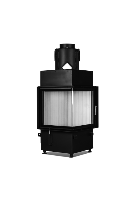 HOXTER KV ECKA 51/51/51, otváracie dvierka, oceľový výmenník 90°, čierne, ľavá, jednoduché presklenie, ľavé otváranie (pánty vľavo)