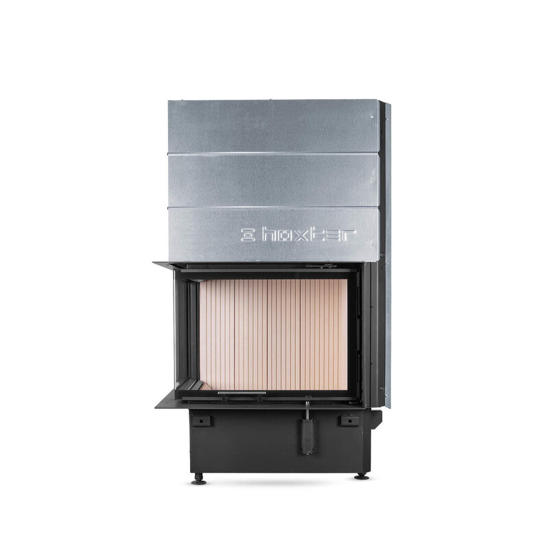 HOXTER KV ECKA 67/45/51h, horevýsuvné dvierka, oceľový výmenník 90°, čierne, ľavá, dvojité presklenie