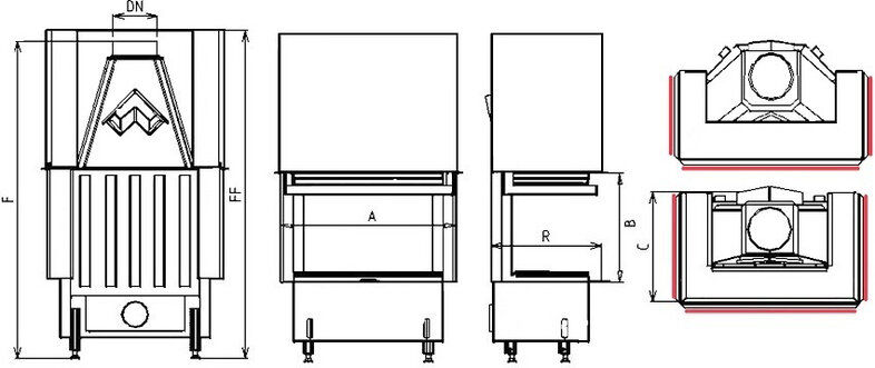 Kobok Chopok 2R90-S/380 VD 695/510 ,10 kW trojstranné dvierka -sklo-výsuvné