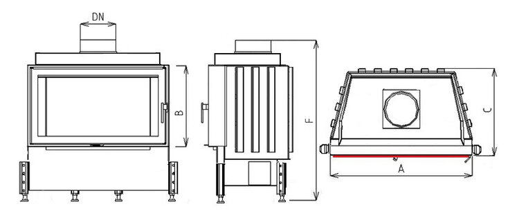 Kobok Kazeta L LD 670/450 , 6,5 kW rovné dvierka- otváranie do strany.