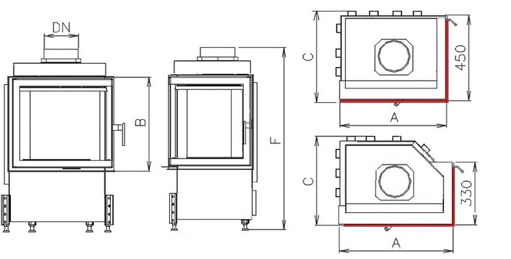 Kobok Kazeta R90/S330 -LD, LD2 L/P 600/450, 6kW rohové dvierka- otváranie do strany.