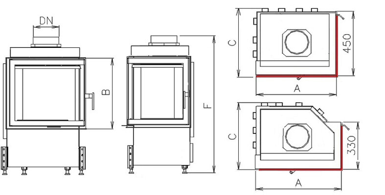 Kobok Kazeta R90/S330 -LD, LD2 L/P 600/450, 6kW rohové dvierka- otváranie do strany.