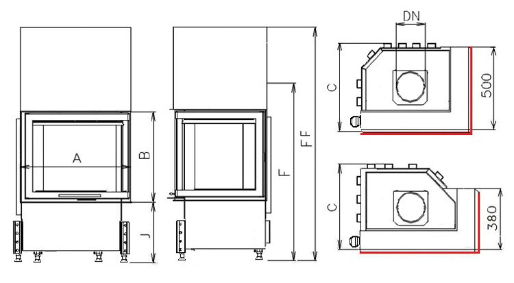 Kobok Kazeta R90-S/380 VD L/P 720/450 , 6,5 kW rohové dvierka- výsuvné.